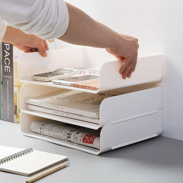 3 pce Office Stackable Paper Filing Rack - Little Home Hacks