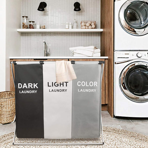 Multi-Coloured 3 Section Laundry Hamper - Little Home Hacks